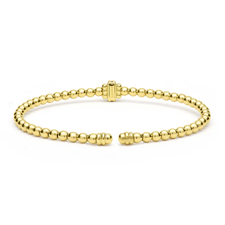 18K Gold Caviar Beaded Diamond Rondelle Cuff Bracelet