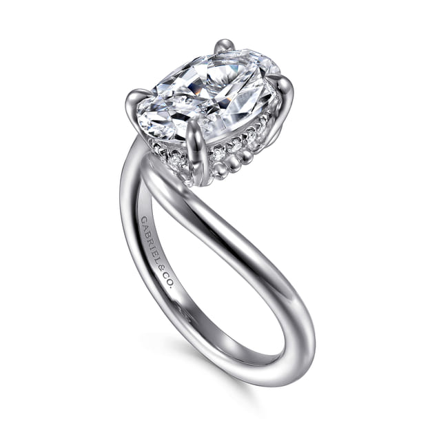 14K White Gold Bypass Oval Diamond Engagment Ring