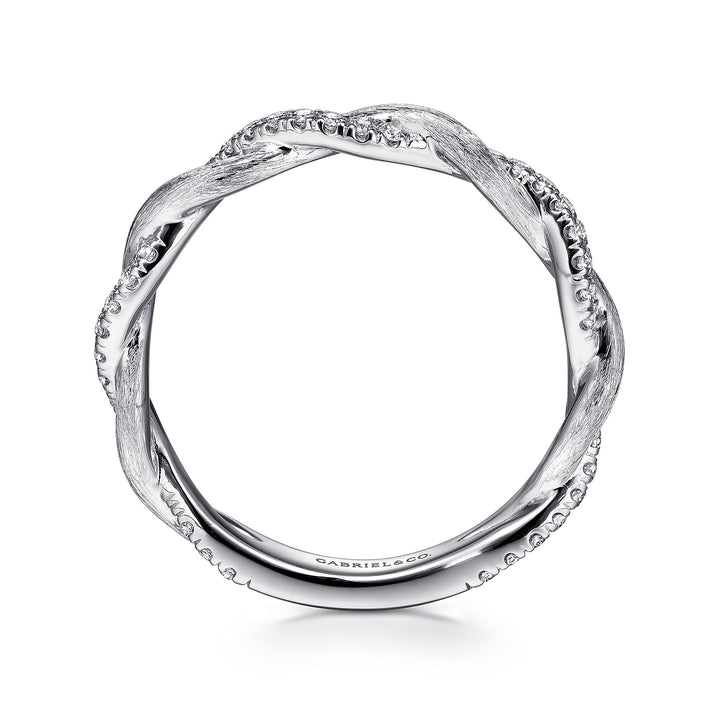 14K White Gold Twisted Diamond Band