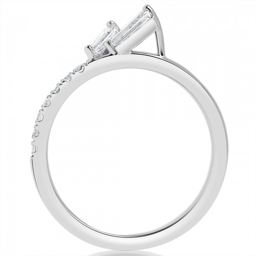 A side view of a ring made of white gold. The side view shows the white-gold band.