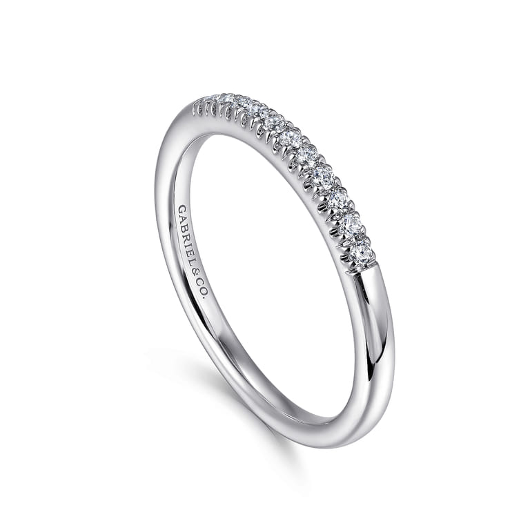14K White Gold 11 Stone French Pave Diamond Wedding Band