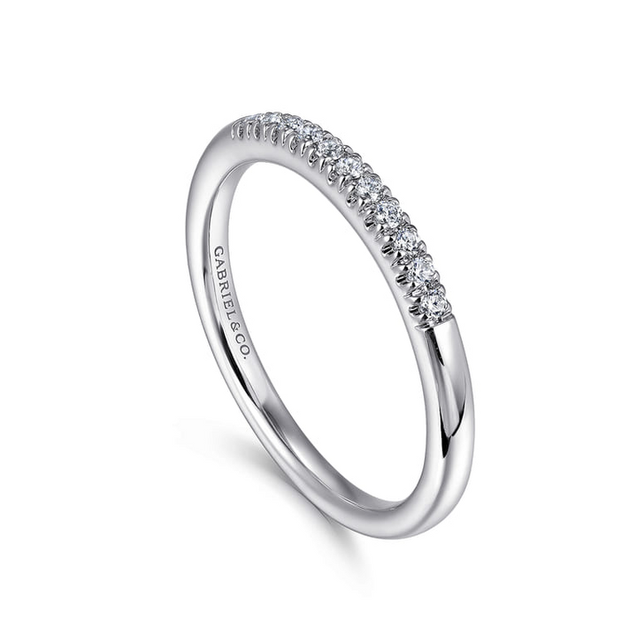 14K White Gold 11 Stone French Pave Diamond Wedding Band