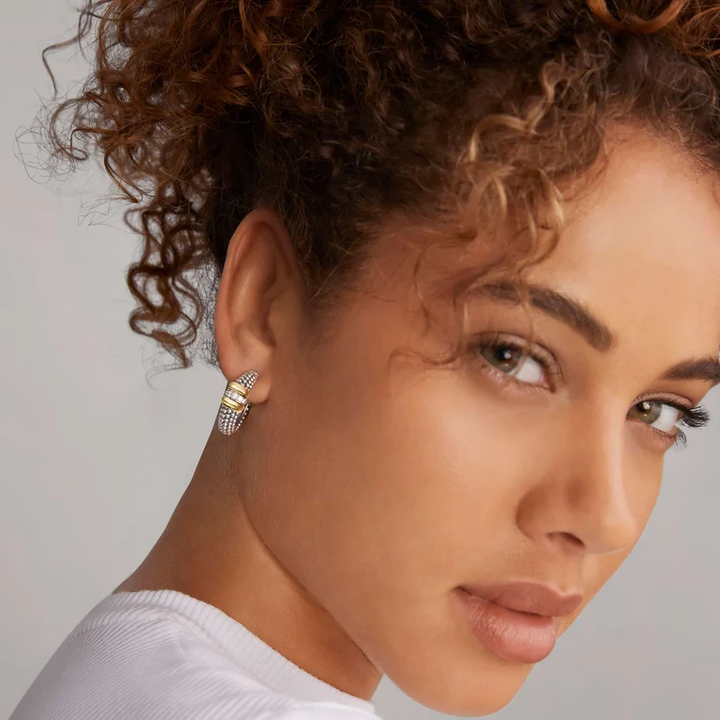 Two-Tone Caviar Beaded Diamond Hoop Earrings