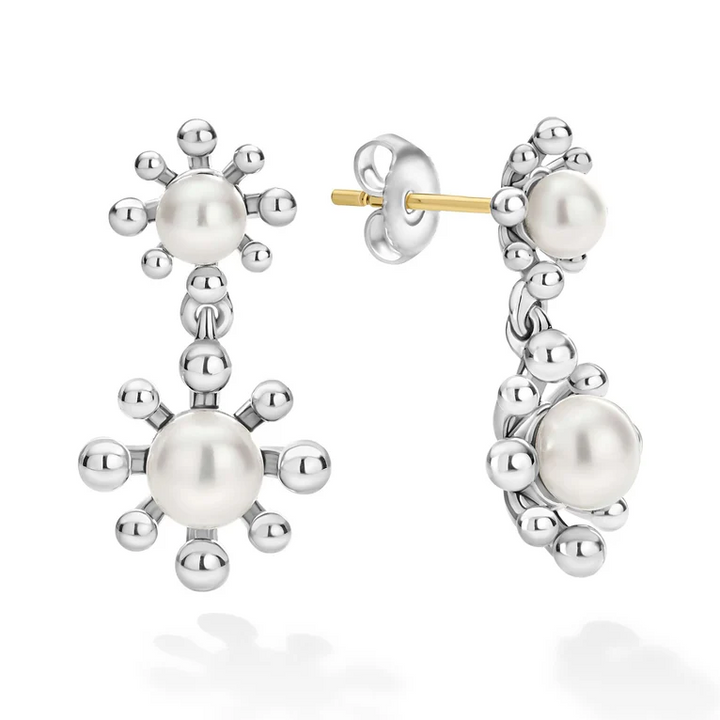 Sterling Silver Fleur Pearl Drop Earrings