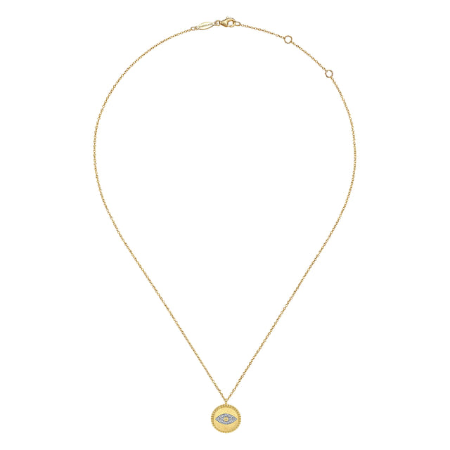 14K Yellow Gold Diamond Evil Eye Medallion Necklace