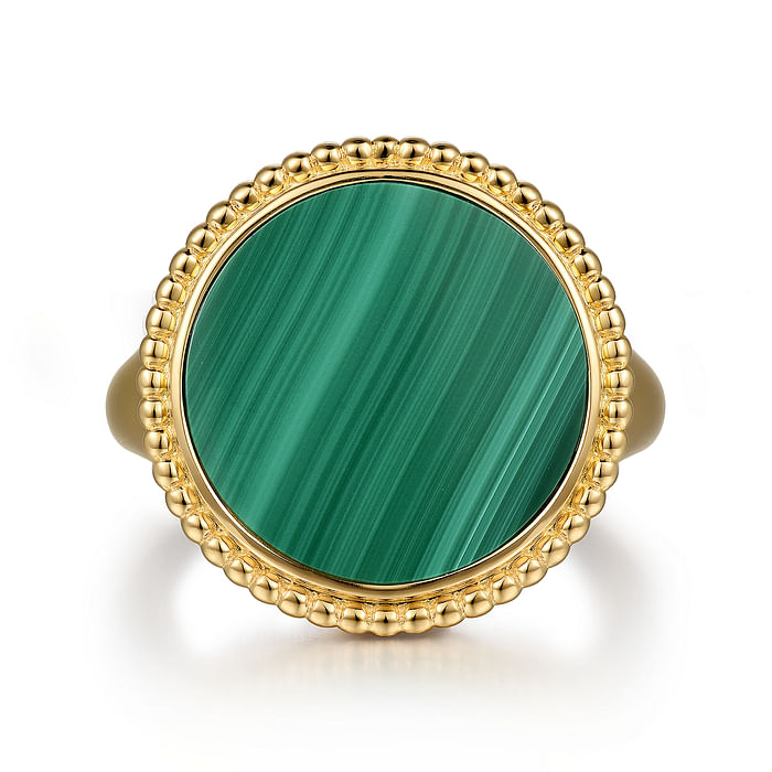 Round Malachite Inlay Signet Ring