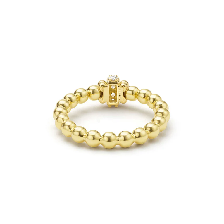 18K Gold Caviar Beaded Diamond Rondelle Stacking Ring