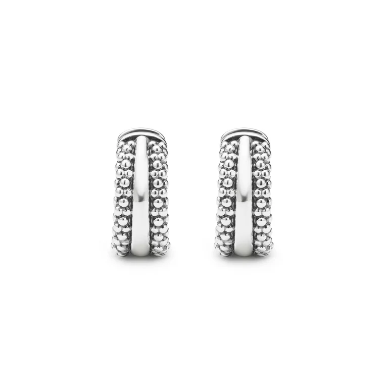 Silver Caviar Beaded Huggie Earrings
