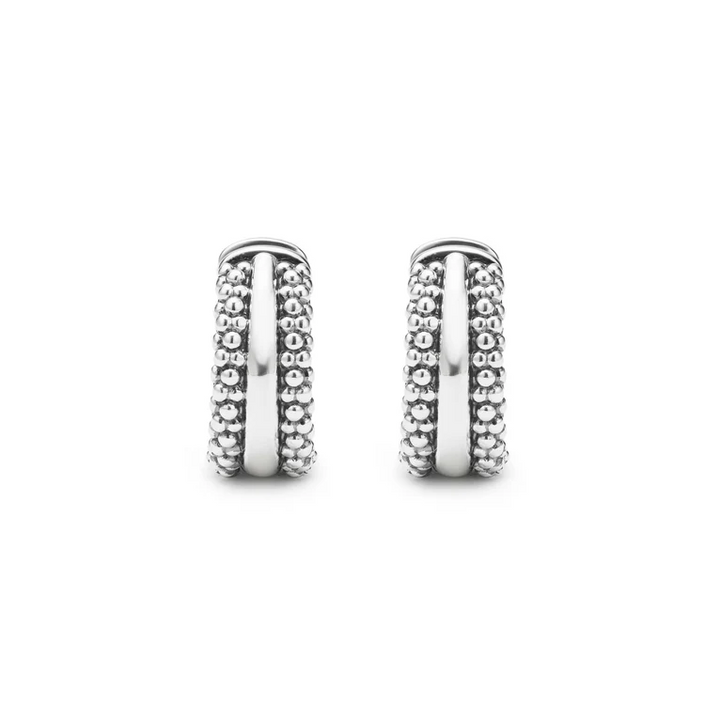 Silver Caviar Beaded Huggie Earrings
