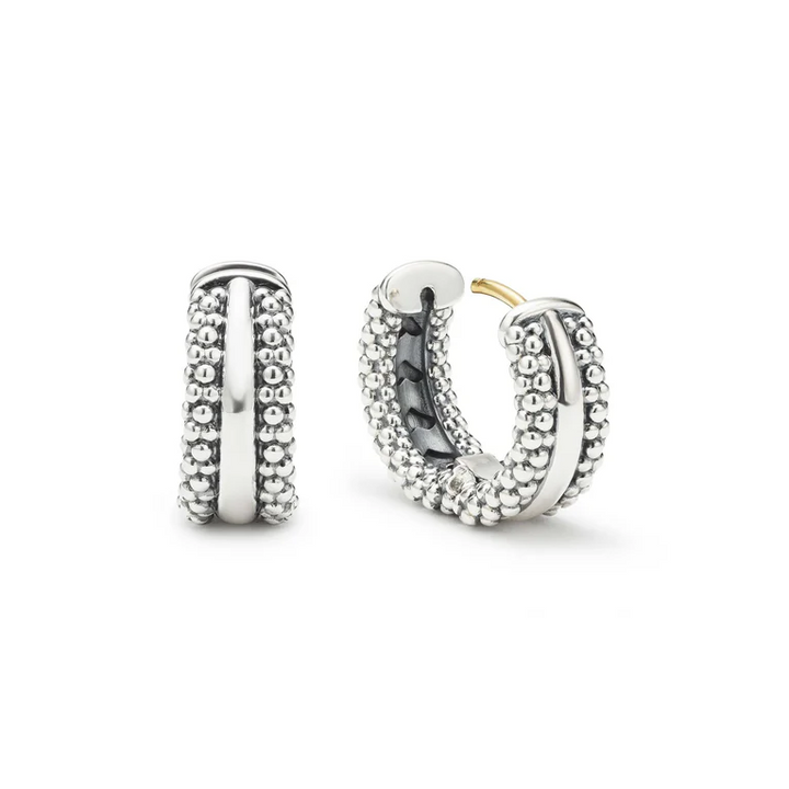 Silver Caviar Beaded Huggie Earrings