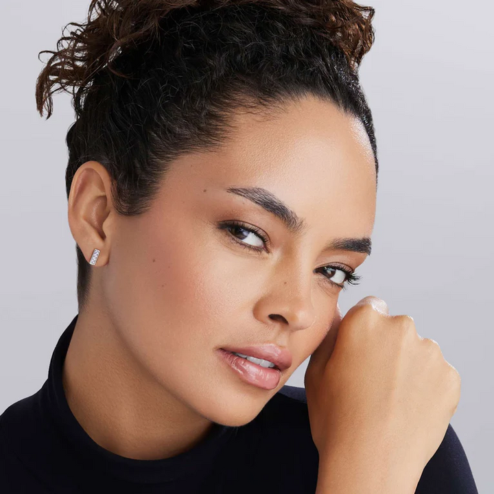 Silver Linear Diamond Stud Earrings