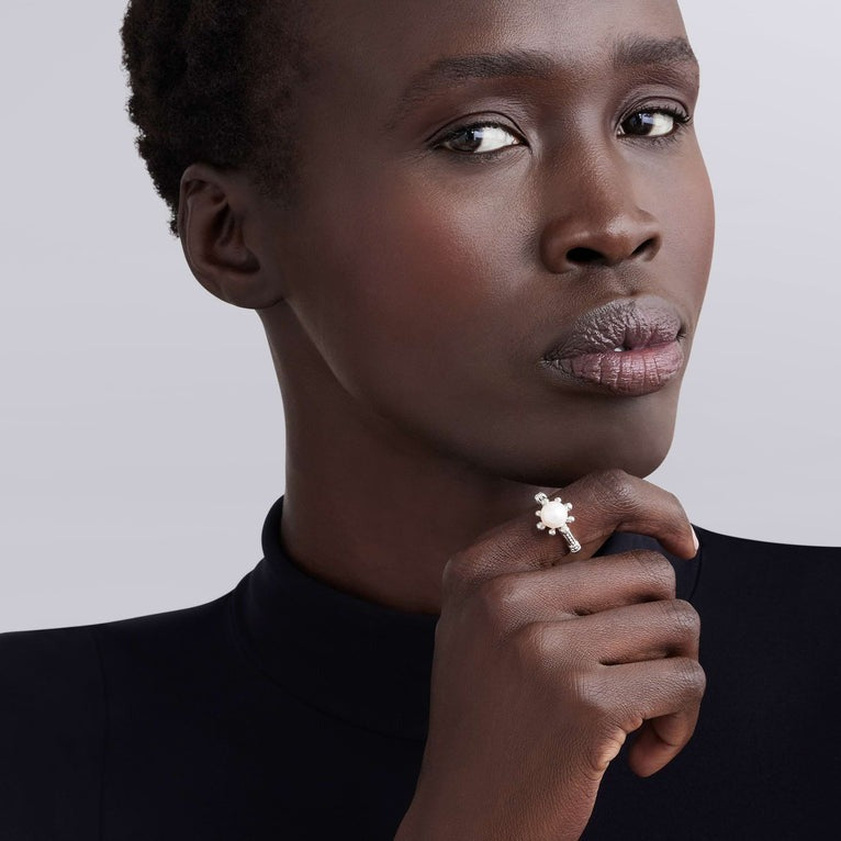 Sterling Silver Fleur Pearl Ring
