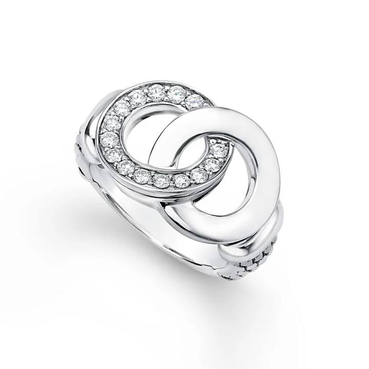 Large Silver Interlocking Diamond Ring