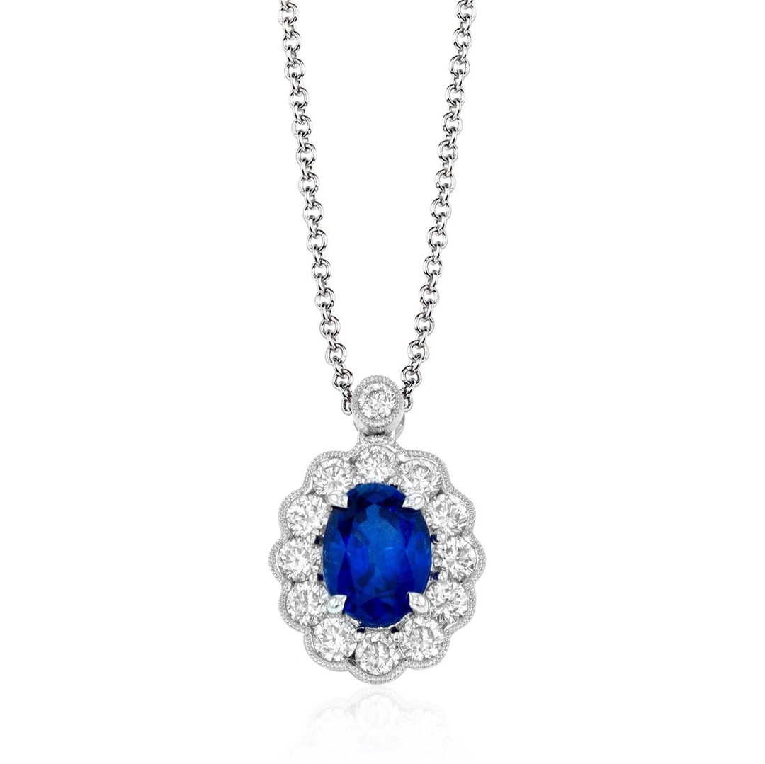 Oval Sapphire & Diamond Halo Necklace