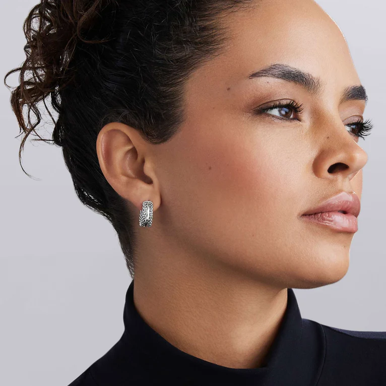 Silver Caviar Beaded Huggie Earrings