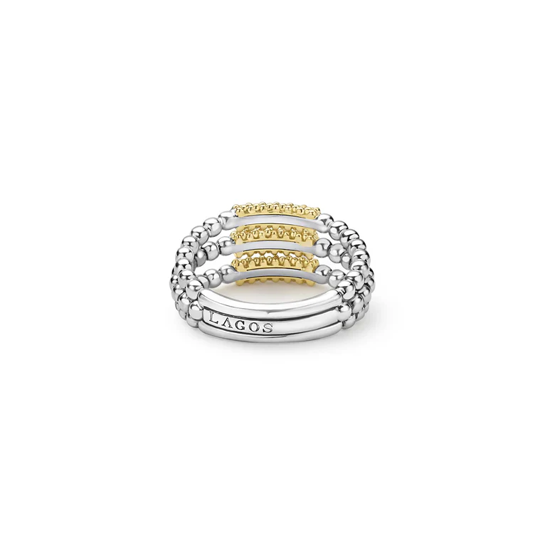 Two-Tone Caviar Three Row Ring