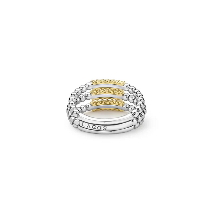 Two-Tone Caviar Three Row Ring