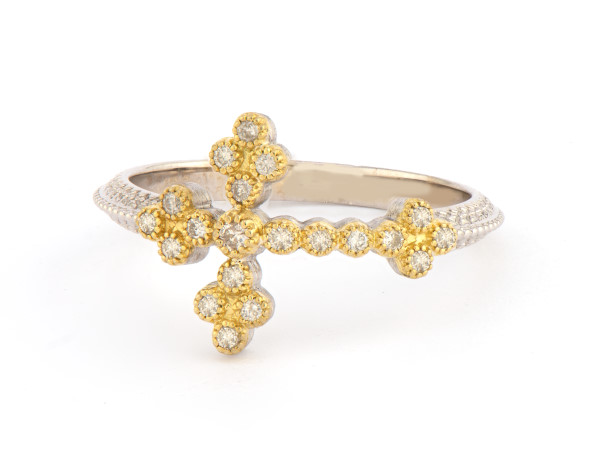 Mixed Metal Woven Rope Cross Ring