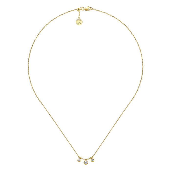 Yellow Gold Bezel Set Diamond Drop Necklace