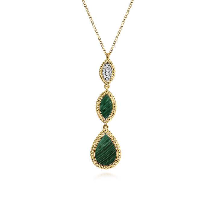 Malachite Rope Drop Pendant Necklace