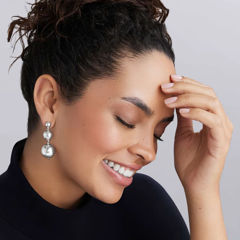 Silver Triple Beaded Drop Earrings
