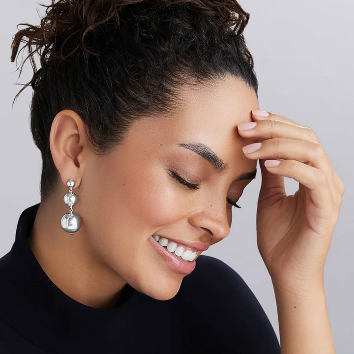 Silver Triple Beaded Drop Earrings