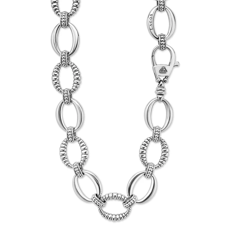 Sterling Silver Oval Fluted Link Necklace