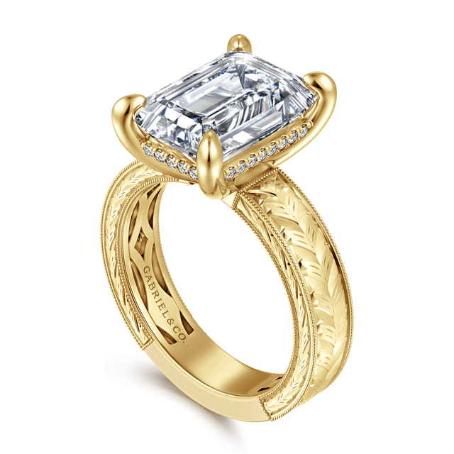 Vintage-Inspired 14K Yellow Gold Emerald Cut Solitaire Engagement Ring
