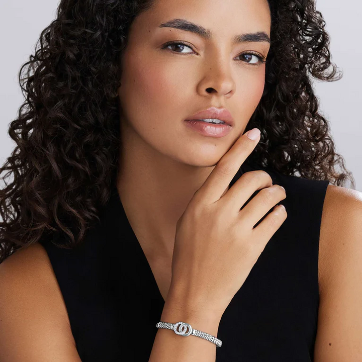 Silver Interlocking Diamond Caviar Bracelet
