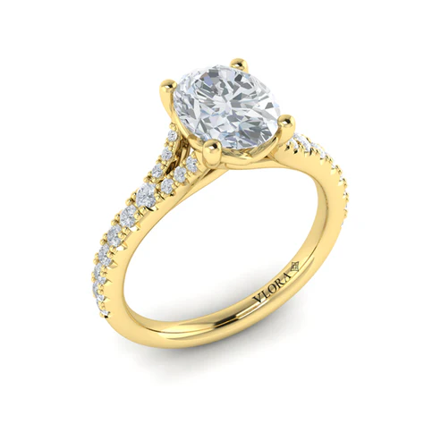 18K Yellow Gold Oval Diamond Split Shank Engagement Ring