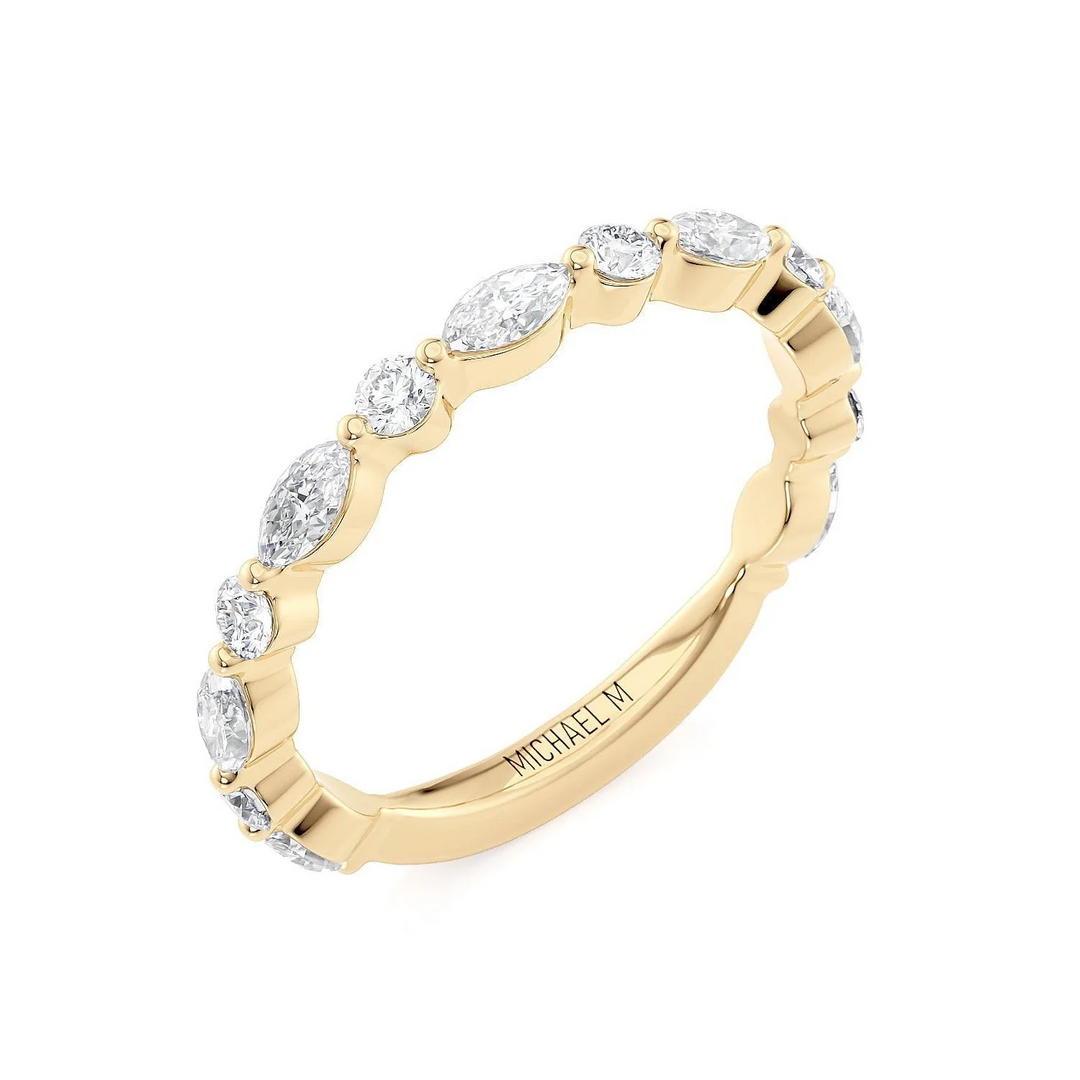 18k Yellow Gold Round & Marquise Diamond Wedding Band