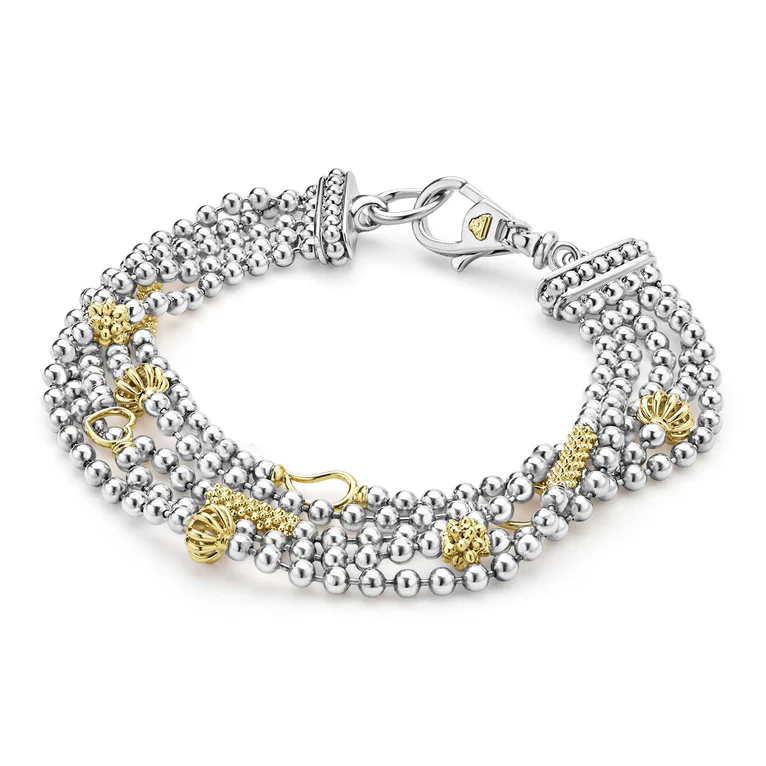 Two-Tone Caviar Five Strand Chain Bracelet