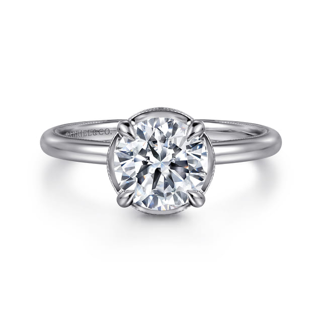 14K White Gold Bezel Prong Round Diamond Engagement Ring