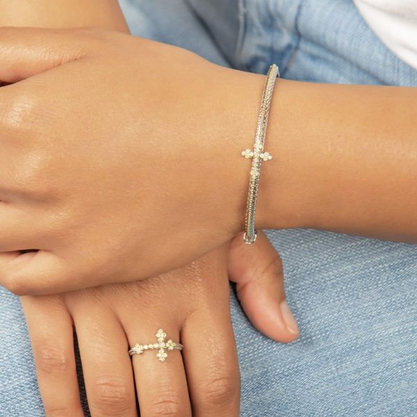 Mixed Metal Woven Rope Cross Ring