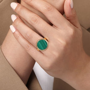 Round Malachite Inlay Signet Ring