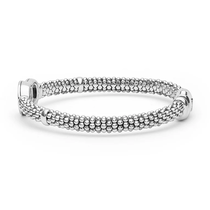 Silver Interlocking Diamond Caviar Bracelet