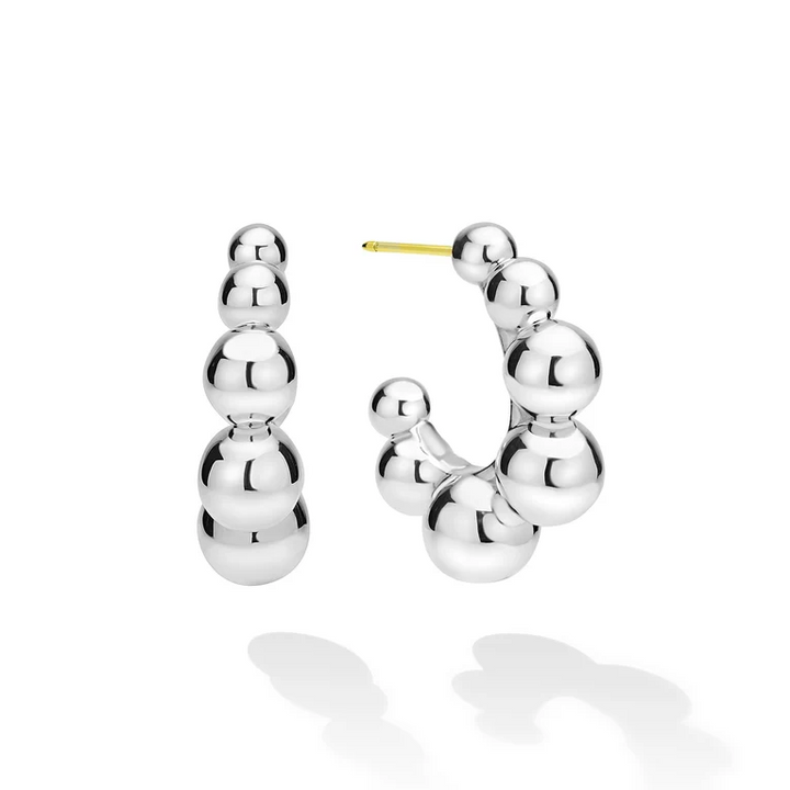Medium Sterling Silver Beaded Hoop Earrings