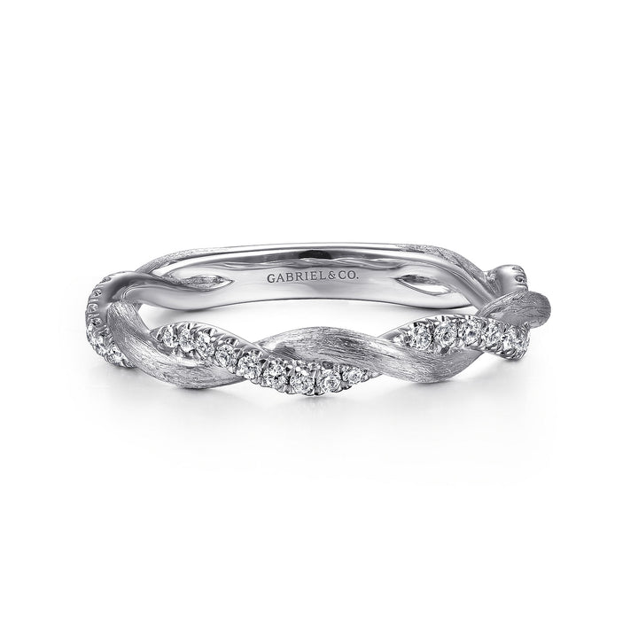 14K White Gold Twisted Diamond Band