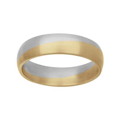 Yellow Gold & Platinum Men's Wedding Band is displayed on a white background. The ring features a two-tone split design.