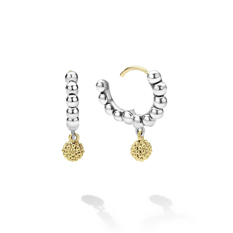 Two-Tone Caviar Beaded Huggie Earrings