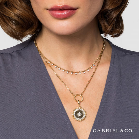 14K Yellow Gold Diamond Drop Station Necklace