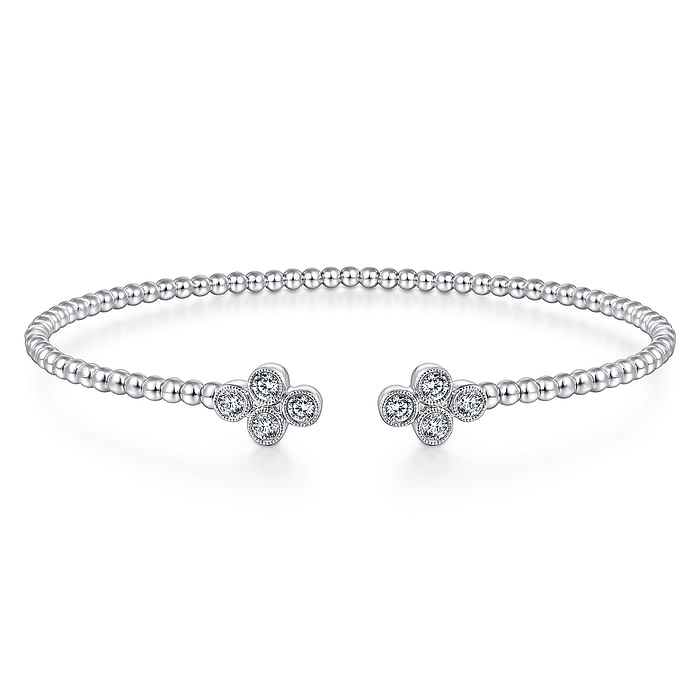 Bujukan Bead Split Cuff Bracelet with Quatrefoil Diamond Endcaps