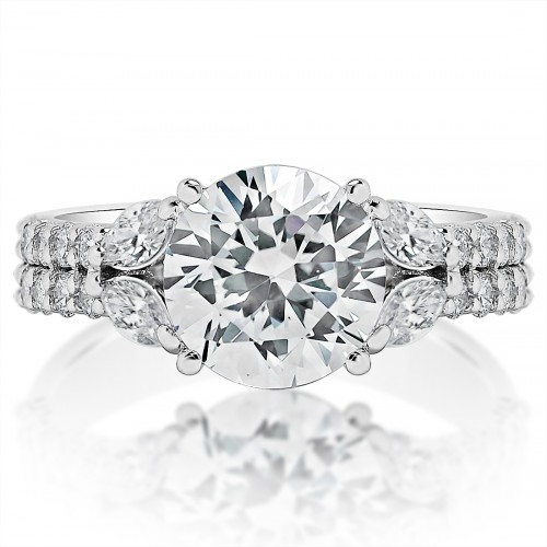 Marquise Side Stone with Double Band Engagement Ring