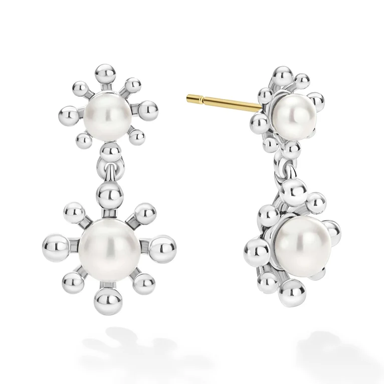 Sterling Silver Fleur Pearl Drop Earrings