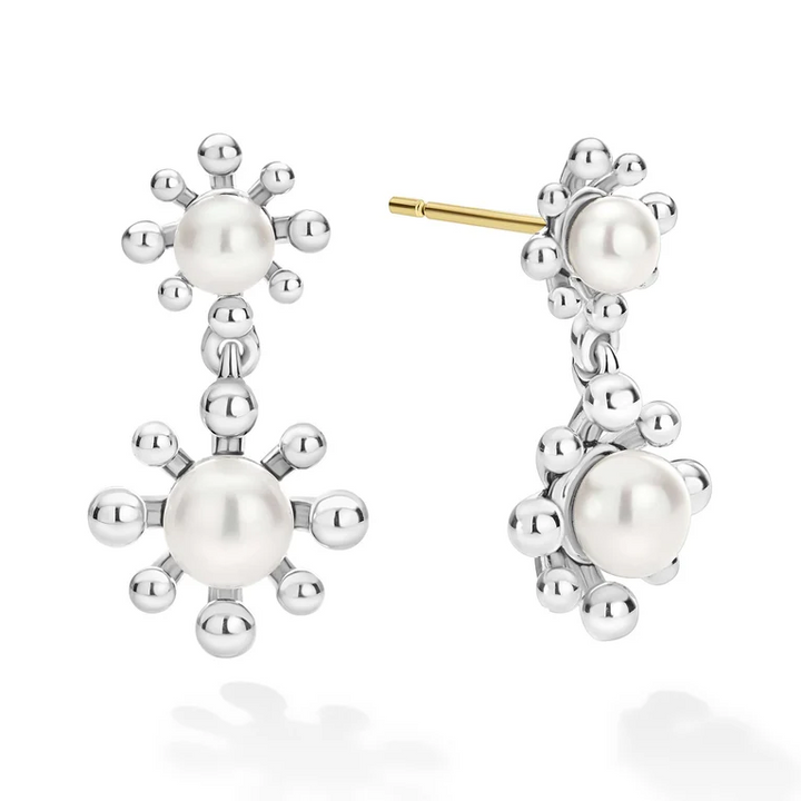 Sterling Silver Fleur Pearl Drop Earrings