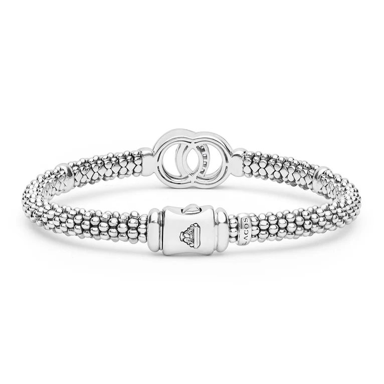 Silver Interlocking Diamond Caviar Bracelet