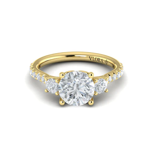 14K Yellow Gold Three Stone Diamond Engagement Ring