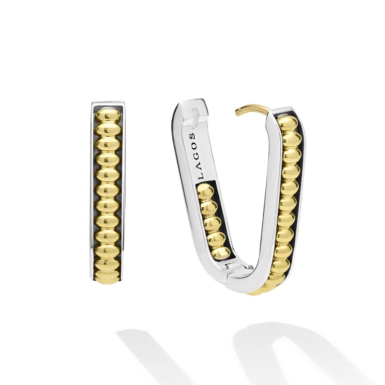 Two-Tone Beaded Linear Hoop Earrings