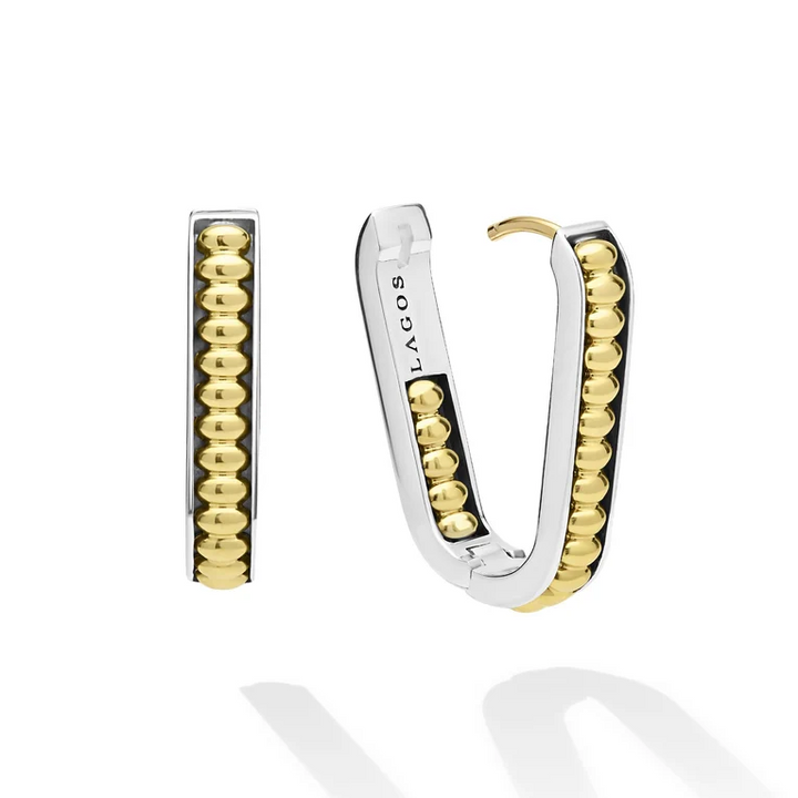Two-Tone Beaded Linear Hoop Earrings