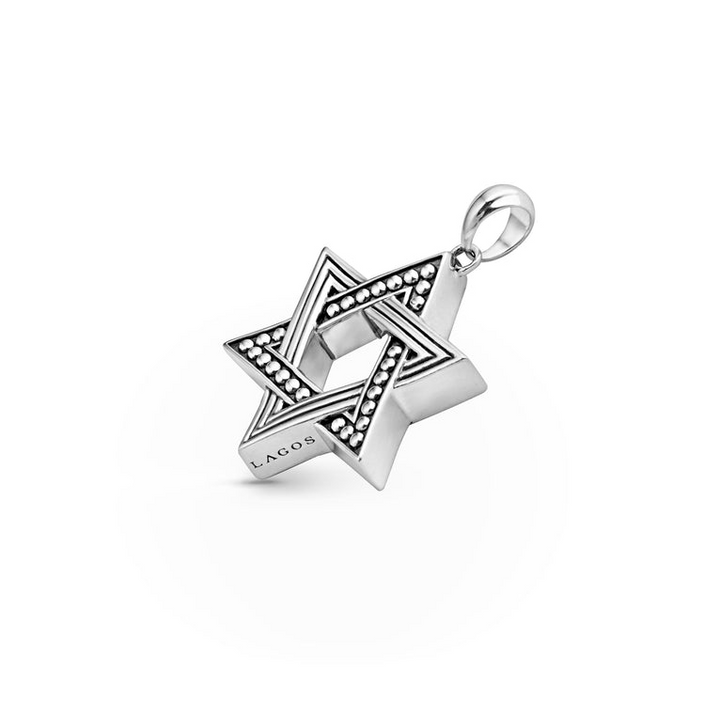 A Star of David Amulet displayed in the middle of a white background